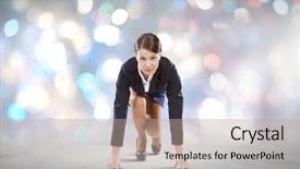  Presentation with start up - Colorful PPT theme enhanced with business suits competition - young attractive businesswoman standing backdrop and a coral colored foreground