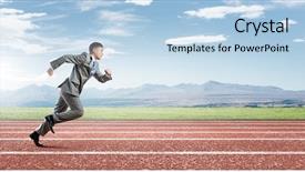  Presentation with running track lanes - Presentation theme enhanced with business suits competition - young businessman in suit running background and a light blue colored foreground