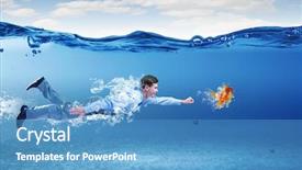  Presentation with under water - Amazing PPT theme having business suits competition - young businessman in suit swimming backdrop and a teal colored foreground