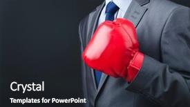  Presentation with pink boxing gloves - Cool new PPT layouts with business suits competition - young businessman with boxing gloves backdrop and a wine colored foreground