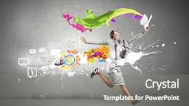  Presentation with running race lane - PPT theme featuring business suits competition - young businesswoman in suit running background and a  colored foreground