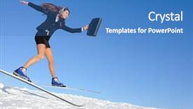  Presentation with ski - PPT theme with business suits sport - beauty woman with bag background and a teal colored foreground