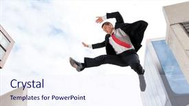  Presentation with buiness - Beautiful presentation theme featuring business suits sport - jumping young buiness man backdrop and a sky blue colored foreground