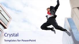  Presentation with buiness - Audience pleasing slide deck consisting of business suits sport - jumping young buiness man backdrop and a sky blue colored foreground