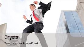  Presentation with buiness - Audience pleasing slide deck consisting of business suits sport - jumping young buiness man backdrop and a light gray colored foreground