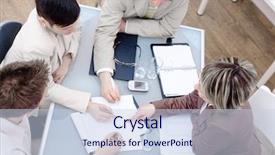  Presentation with low angle view of volleyball - Presentation theme consisting of business table - high-angle view of businesspeople having background and a lemonade colored foreground