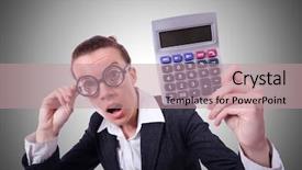 Presentation with accountant - Beautiful slide set featuring business tax - nerd female accountant with calculator backdrop and a coral colored foreground