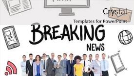  Presentation with breaking news - Cool new presentation theme with business team against breaking news doodle backdrop and a light gray colored foreground