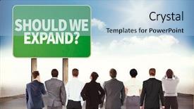  Presentation with team - PPT theme featuring business team against green sign background and a light blue colored foreground