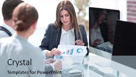  Presentation with performance - Slide set featuring business team analyzing financial performance background and a light blue colored foreground