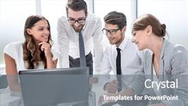  Presentation with financial report - Presentation design consisting of business team analyzing financial report background and a gray colored foreground