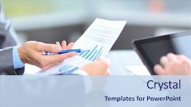  Presentation with market research - Colorful presentation theme enhanced with business team analyzing market research backdrop and a sky blue colored foreground