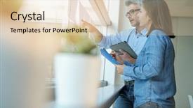  Presentation with sales - Colorful theme enhanced with business team analyzing sales results backdrop and a lemonade colored foreground