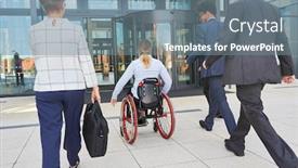  Presentation with wheelchair - Presentation theme featuring business-team-and-colleague background and a seafoam green colored foreground