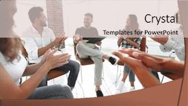  Presentation with project manager - PPT theme featuring business team applauding its project background and a  colored foreground