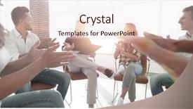  Presentation with project manager - Slide deck with business team applauding its project background and a  colored foreground