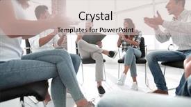  Presentation with project manager - Slide set with business team applauding its project background and a soft green colored foreground