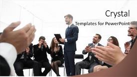  Presentation with mentorship mentoring business motivation coaching - Colorful theme enhanced with business team applauding the coach backdrop and a white colored foreground