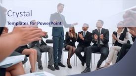  Presentation with coach - Colorful slide deck enhanced with business-team-applauding-the-coach backdrop and a sky blue colored foreground