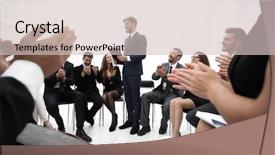  Presentation with coach - Beautiful PPT layouts featuring business team applauding the coach backdrop and a soft green colored foreground