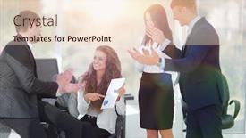  Presentation with team achievements - Cool new slides with business team applauding their achievements backdrop and a lemonade colored foreground