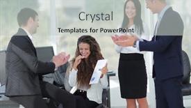  Presentation with team achievements - PPT theme consisting of business team applauding their achievements background and a light gray colored foreground