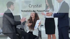  Presentation with team achievements - Slide set consisting of business team applauding their achievements background and a light blue colored foreground