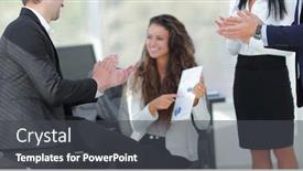  Presentation with team achievements - Slide set consisting of business team applauding their achievements background and a dark gray colored foreground