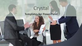  Presentation with team achievements - Slide set consisting of business team applauding their achievements background and a light gray colored foreground