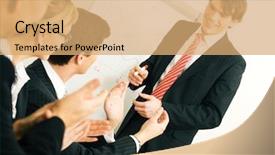  Presentation with team training - Beautiful presentation theme featuring business team applauding backdrop and a  colored foreground