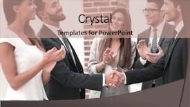  Presentation with business leaders - Presentation enhanced with business team applauds its leaders background and a  colored foreground