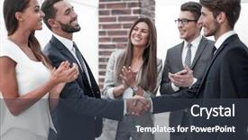  Presentation with business leaders - Slides having business team applauds its leaders background and a  colored foreground