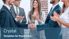  Presentation with business leaders - Cool new PPT layouts with business-team-applauds-its-leaders backdrop and a ocean colored foreground