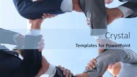  Presentation with team hands - Amazing presentation design having business team are taking each other's hands backdrop and a light blue colored foreground