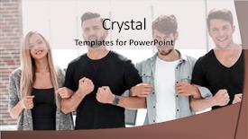  Presentation with team hands - Cool new presentation theme with business team are taking each backdrop and a lemonade colored foreground