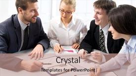  Presentation with team meeting - Audience pleasing slides consisting of business team at a meeting backdrop and a coral colored foreground
