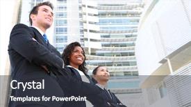  Presentation with team building - Slides consisting of business team at office building background and a dark gray colored foreground