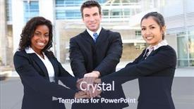  Presentation with team building - Presentation featuring business team at office building background and a tawny brown colored foreground