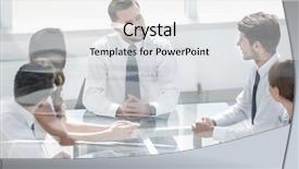  Presentation with team meeting - Presentation theme consisting of business team at the meeting background and a  colored foreground