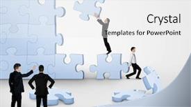  Presentation with together puzzle pieces - PPT theme featuring business team building puzzle pieces background and a white colored foreground