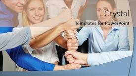  Presentation with motivation - Audience pleasing presentation design consisting of business-team-builds-stacks backdrop and a coral colored foreground