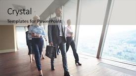  Presentation with team group yellow - Audience pleasing slide deck consisting of business team businesspeople group walking backdrop and a light gray colored foreground