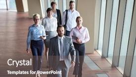  Presentation with team group - Beautiful slide set featuring business team businesspeople group walking at modern bright office interior backdrop and a gray colored foreground