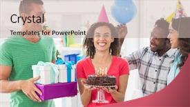  Presentation with business casual - Amazing presentation theme having business team celebrating a birthday backdrop and a  colored foreground