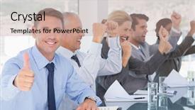  Presentation with job - Audience pleasing presentation design consisting of business team celebrating a good backdrop and a coral colored foreground