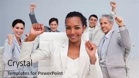  Presentation with ethnic - Beautiful presentation design featuring business team celebrating a sucess backdrop and a soft green colored foreground