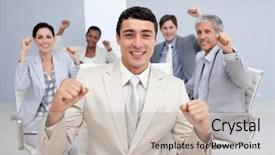  Presentation with team - Colorful presentation enhanced with business team celebrating a sucess backdrop and a  colored foreground