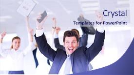  Presentation with team - Colorful presentation theme enhanced with business team celebrating a triumph backdrop and a sky blue colored foreground