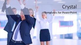  Presentation with team - Theme having business team celebrating a triumph background and a light blue colored foreground