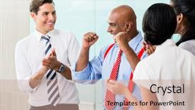  Presentation with team success for future - Audience pleasing PPT layouts consisting of building professionalism - business team celebrating success applauding backdrop and a coral colored foreground